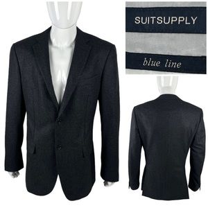 Suitsupply Mens 42 L Blazer Jacket Sport Coat 100% Wool Gray Blue Line Vitale